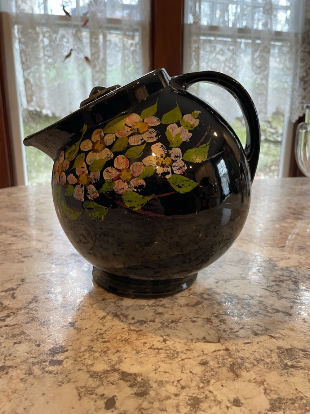 Hand-Painted Black Floral Ceramic Pitcher